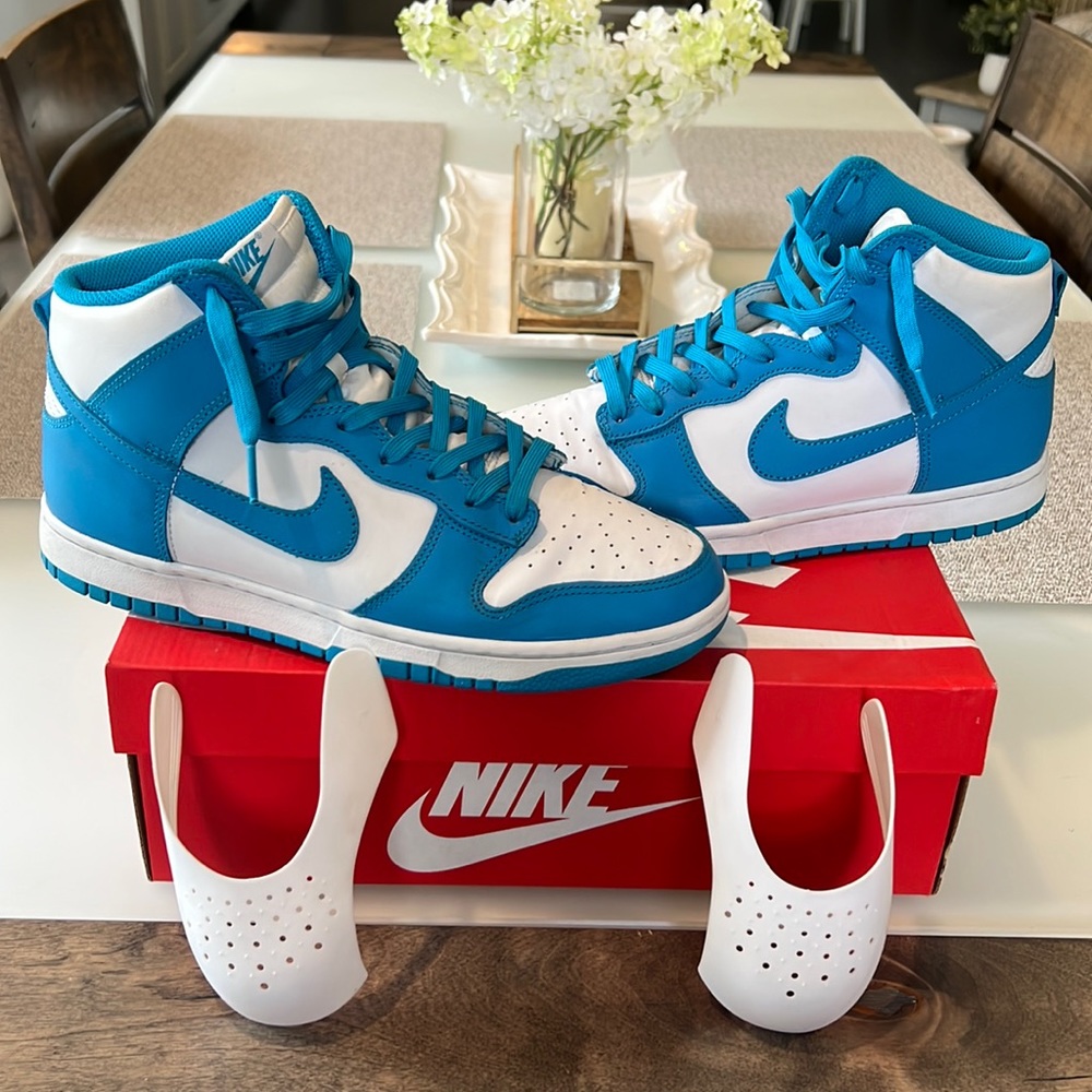 NIKE DUNK HI RETRO WITH CREASE GAURDS Men’s Size 10 Laser Blue/White Hig…